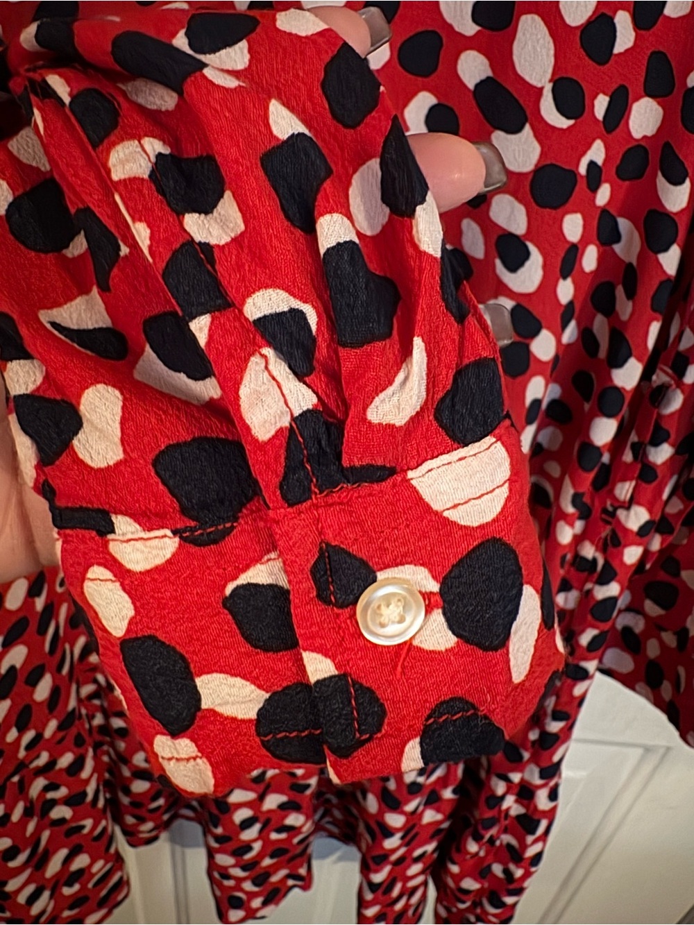 Free Assembly Red Abstract Spot Ruffle-Hem Tunic XS - Picture 10 of 14